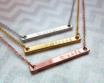 Custom Name Bar Necklace Bridesmaid Gift Monogram Necklace Sorority Necklace Initials Custom Coordinates Valentine/'s Gift