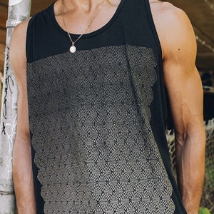 Texture Tank Top Gold / Men's Sacred Geometry Clothing / Sleeveless Festival Streetwear image 1