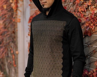 Texture Men's Long Sleeve Hoodie / Sacred Geometry Clothing / Festival + Streetwear