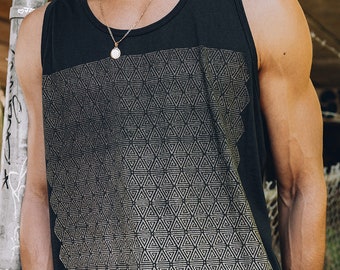 Texture Tank Top (Gold) / Men's Sacred Geometry Clothing / Sleeveless Festival + Streetwear