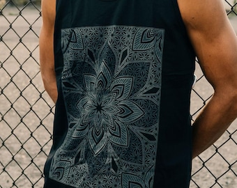 Black on Black Sacred Geometry Tank Top - Men's Yoga Shirt