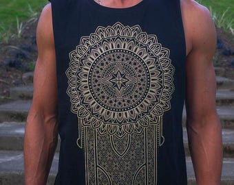 Gold Mandala Medallion Sleeveless Shirt / Sacred Geometry Tank Top