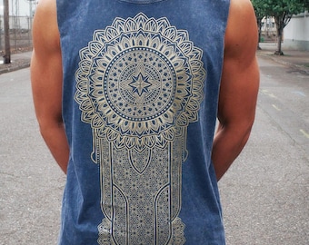 Gold Mandala Medallion Sleeveless Shirt / Sacred Geometry Tank Top