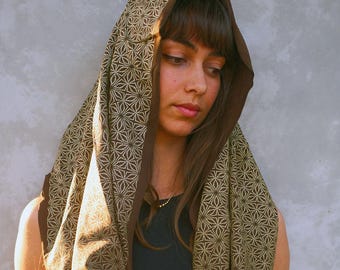 Prisma Space Infinity Schal / Sacred Geometry Festival Pashmina / Irisierender Bambus + Bio Baumwolle Rave Hood
