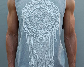 Mandala Medallion Sleeveless Shirt / Stonewashed Sacred Geometry Tank Top