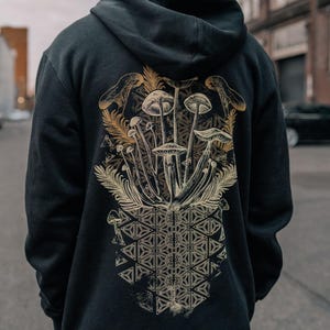 Mycelia Bloom Zip-up Hoodie / Heilige Geometrie Pilz Hoodie / Festival + Streetwear Sweatshirt