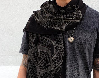 Third Eye Chakra Pashmina / Turkish Cotton Shawl / Sacred Geometry Clothing / Festival + Streetwear Scarf