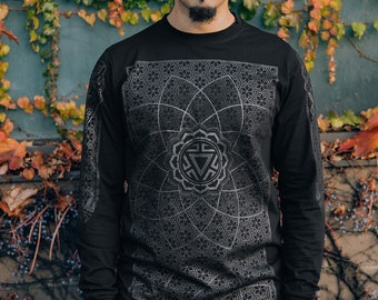 Vitality Men's Long Sleeve Black on Black Shirt / Sacred Geometry Clothing / Festival + Streetwear