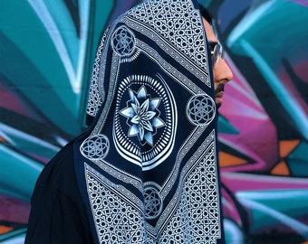 Eternal Series Infinity Scarf / Sacred Geometry Festival Clothing / Bamboo + Organic Cotton Hood