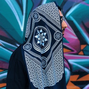 Eternal Series Infinity Scarf / Sacred Geometry Festival Clothing / Bamboo Organic Cotton Hood image 1