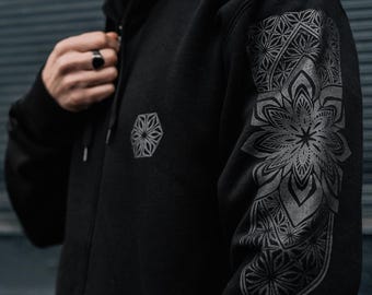 Vitality Zip-up Hoodie / Sacred Geometry Sweatshirt / Unisex Festival Yoga Hoodie