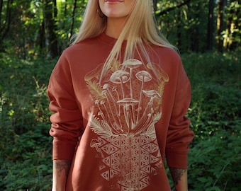 Mycelial Bloom Sweatshirt / Sacred Geometry Mushroom Crewneck / Yoga + Festival Clothing