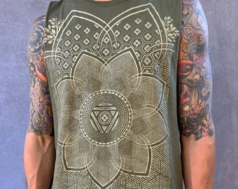 Superbloom Men's Sleeveless Shirt / Gold Sacred Geometry Tank Top / Festival + Streetwear