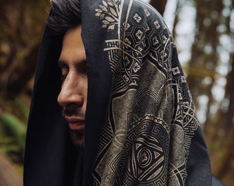 Superbloom Infinity Scarf / Sacred Geometry Festival Clothing / Bamboo + Organic Cotton Hood