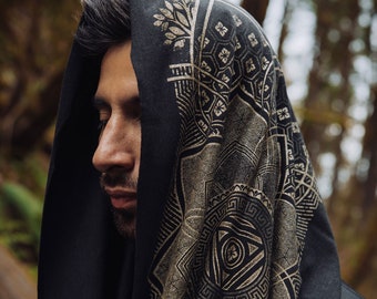 Superbloom Infinity Scarf / Sacred Geometry Festival Clothing / Lightweight Hood