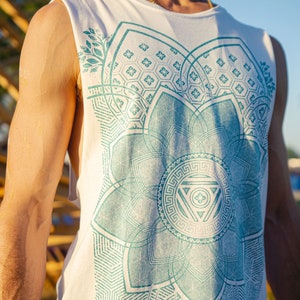 Superbloom mouwloos herenshirt / Tanktop Heilige Geometrie / Festival + Streetwear