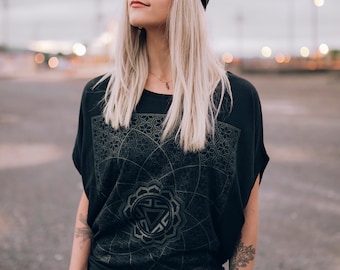 Vitality Black on Black Women's Bamboo Poncho / Sacred Geometry Clothing / Festival + Streetwear