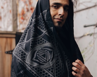 Third Eye Chakra Pashmina Scarf / Turkish Cotton Shawl / Sacred Geometry Clothing / Festival + Streetwear
