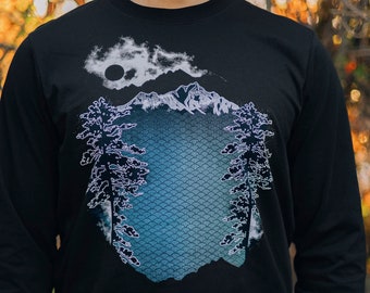 Wallowas Long Sleeve Shirt / Oregon Mountains Lake Moon / Festival + Streetwear