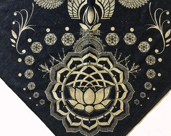 Lotus World Bandana / Sacred Geometry Cotton Handkerchief / Festival + Streetwear
