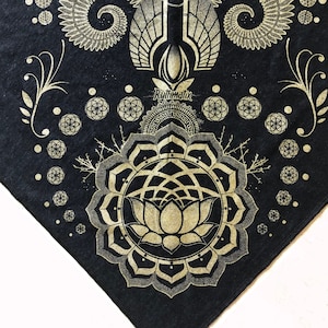 Lotus World Bandana / Sacred Geometry Cotton Handkerchief / Festival + Streetwear