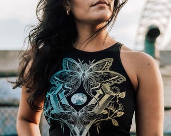Cosmic Butterfly Crop Top, Sacred Geometry Festival Clothing
