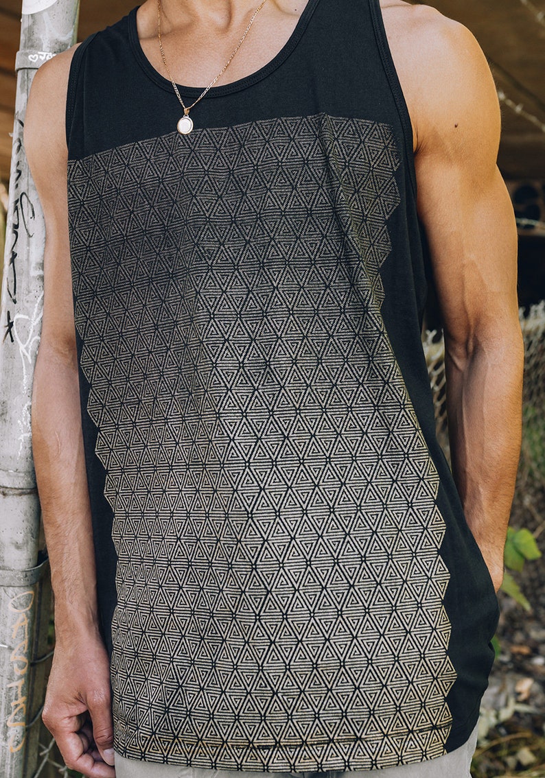 Texture Tank Top Gold / Men's Sacred Geometry Clothing / Sleeveless Festival Streetwear image 1