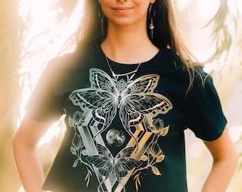 Cosmic Butterfly Crop Top, Sacred Geometry Festival Clothing