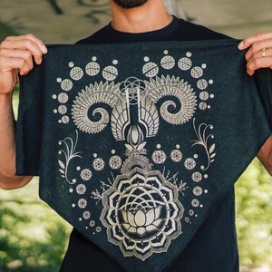 Lotus World Bandana / Sacred Geometry Cotton Handkerchief / Festival + Streetwear