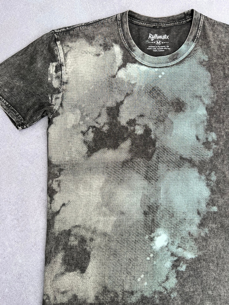 Color Wash Faded Black Shirt / Sacred Geometry Clothing / Festival Streetwear image 2