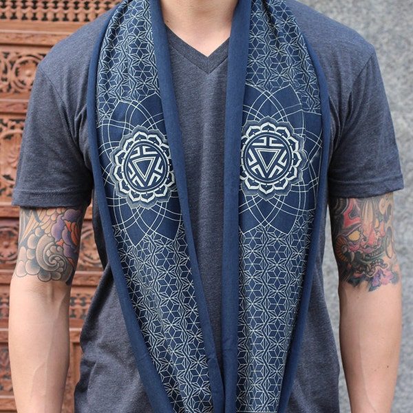 Bamboo + Organic Cotton Mini Infinity Scarf / Sacred Geometry Clothing / Festival + Streetwear