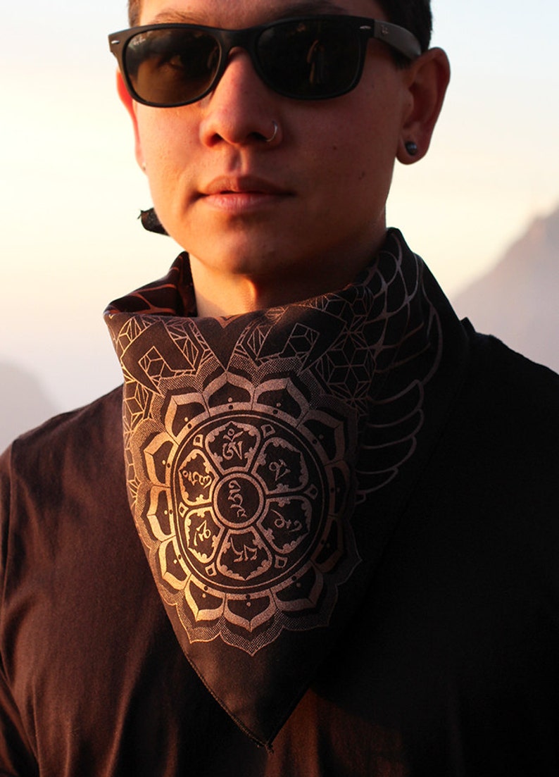 Hemp Chakra Bandana / Organic Cotton Bandana / Sacred Geometry Clothing / Festival Streetwear image 1