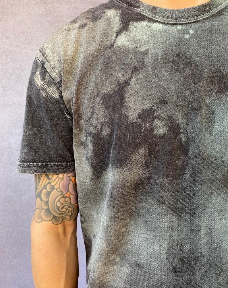 Color Wash Faded Black Shirt / Sacred Geometry Clothing / Festival Streetwear image 4
