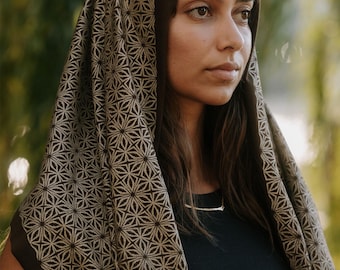 Prism Space Infinity Scarf / Sacred Geometry Festival Pashmina / Iridescent Bamboo + Organic Cotton Rave Hood