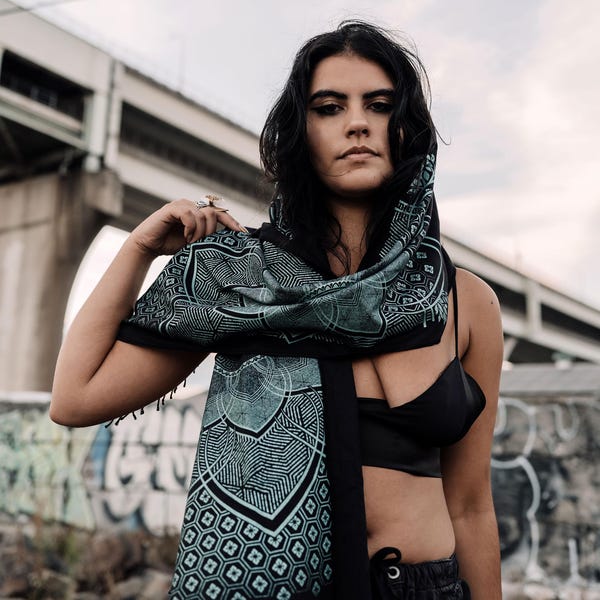 Superbloom Pashmina Scarf / Turkish Cotton Shawl / Sacred Geometry Clothing / Festival + Streetwear