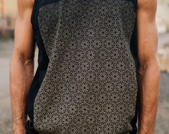 Prism Space Men's Tank Top / Gold Sacred Geometry Tank / Screen Print Sleeveless Yoga Shirt