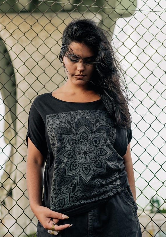 Floral Sacred Geometry Off Shoulder Top /Vitality Volume II Bamboo Poncho / Screen Print Organic Cotton Shirt