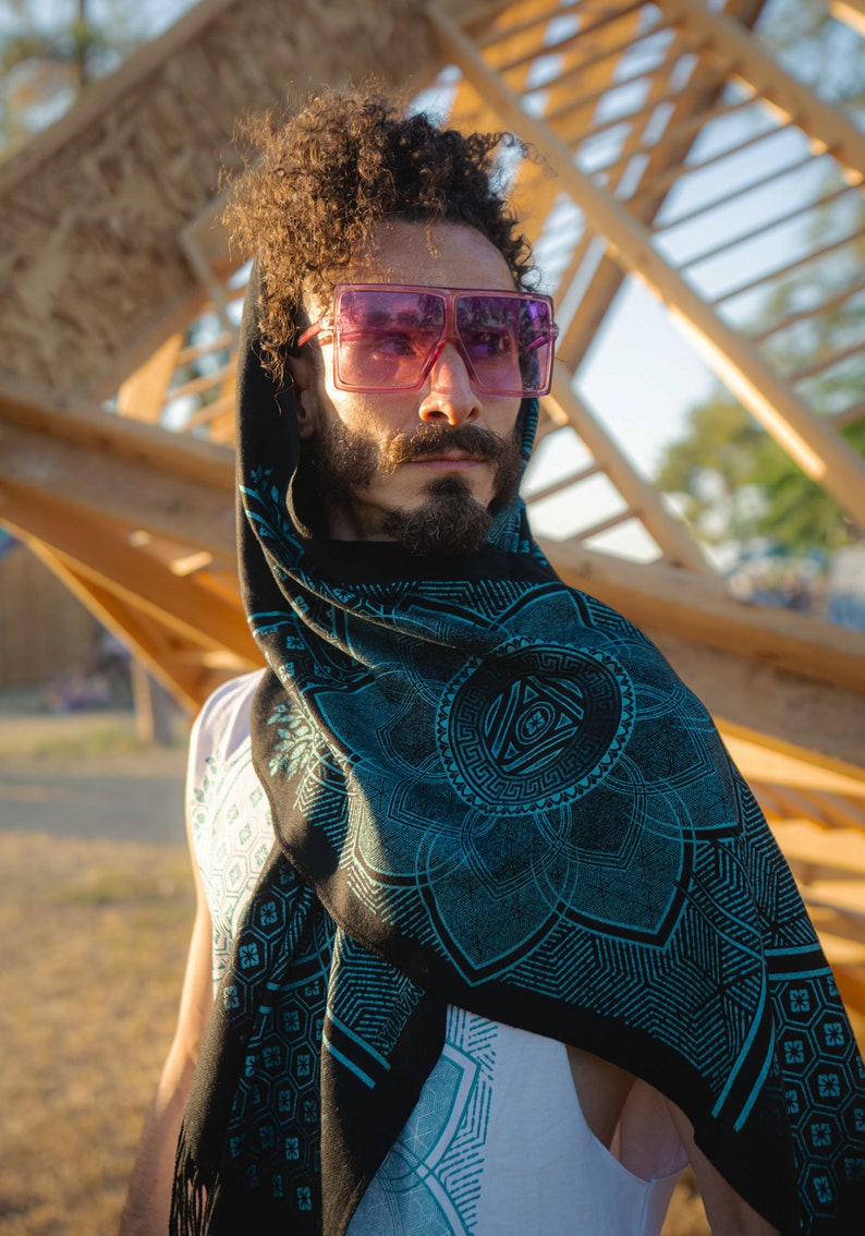 Superbloom Pashmina/Turkse katoenen sjaal/heilige geometrie kleding/festival streetwear sjaal afbeelding 7