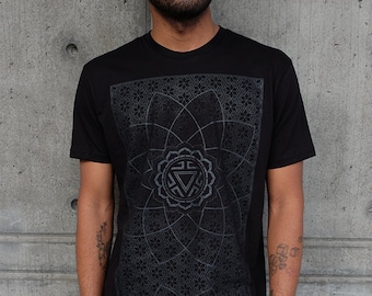 Vitality Shirt / Black on Black Sacred Geometry Clothing / Unisex Festival + Streetwear