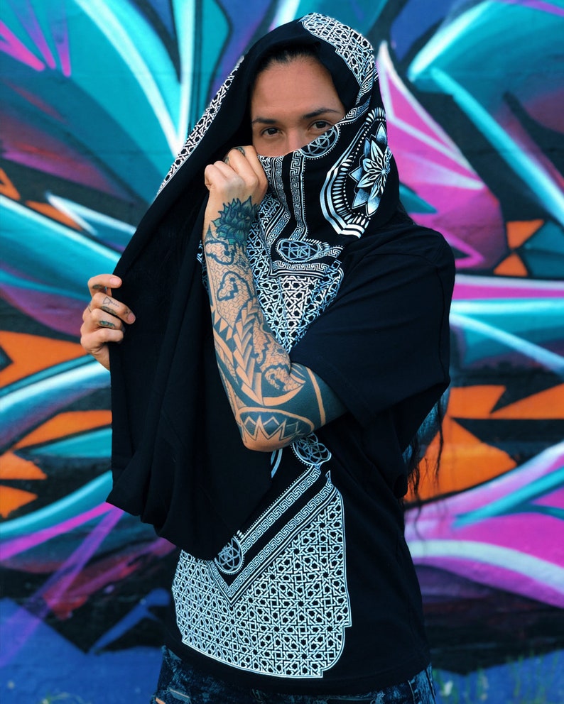 Eternal Series Infinity Scarf / Sacred Geometry Festival Clothing / Bamboo Organic Cotton Hood image 3