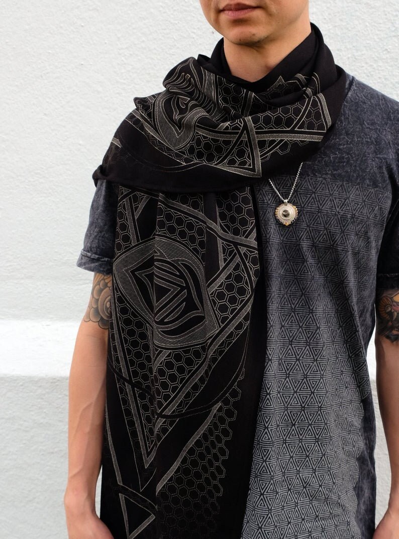 Third Eye Chakra Pashmina / Turkish Cotton Shawl / Sacred Geometry Clothing / Festival Streetwear Scarf image 2