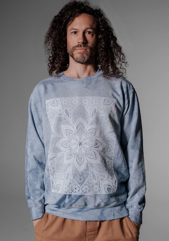 Geometric Snowflake Sweatshirt / Winter Wash Sacred Geometry Crewneck / Unisex Festival + Yoga Pullover