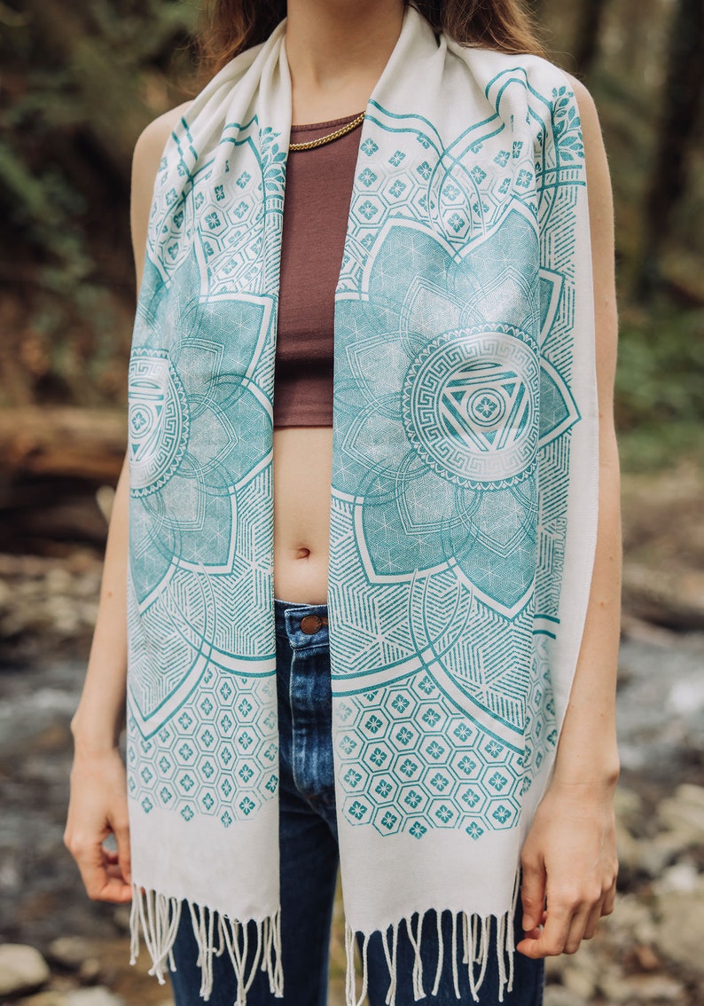 Superbloom Pashmina / Turkish Cotton Shawl / Sacred Geometry Clothing / Festival Streetwear Scarf image 3