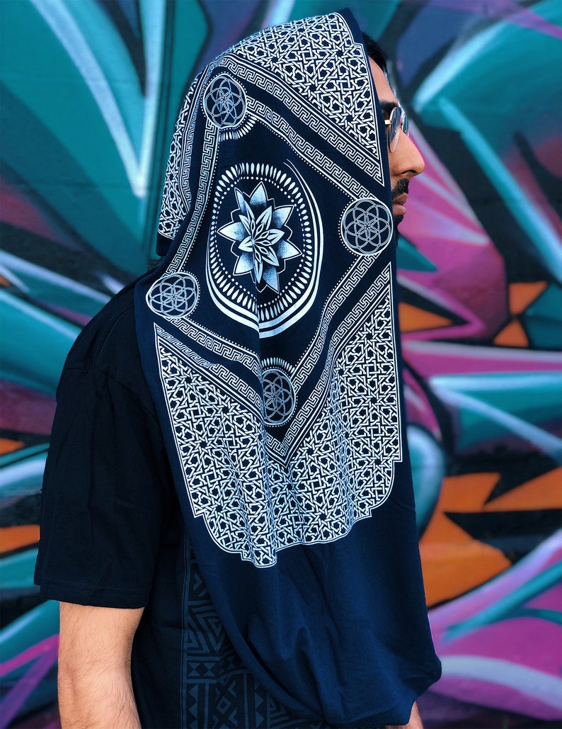 Eternal Series Infinity Scarf / Sacred Geometry Festival Clothing / Bamboo Organic Cotton Hood image 1