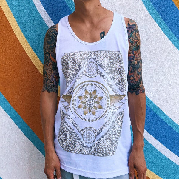 Eternal Series-tanktop heren / kleding heilige geometrie met zeefdruk / festival en streetwear