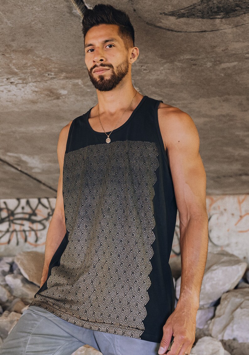 Texture Tank Top Gold / Men's Sacred Geometry Clothing / Sleeveless Festival Streetwear image 2