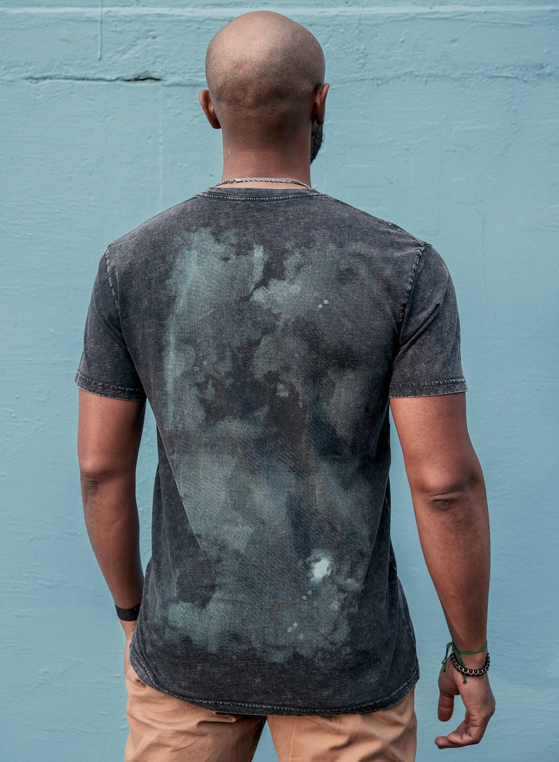 Color Wash Faded Black Shirt / Sacred Geometry Clothing / Festival Streetwear image 3