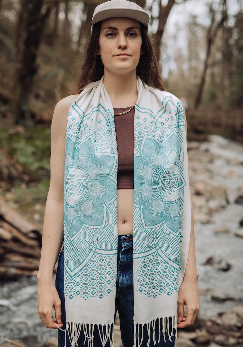 Superbloom Pashmina / Turkish Cotton Shawl / Sacred Geometry Clothing / Festival Streetwear Scarf image 4