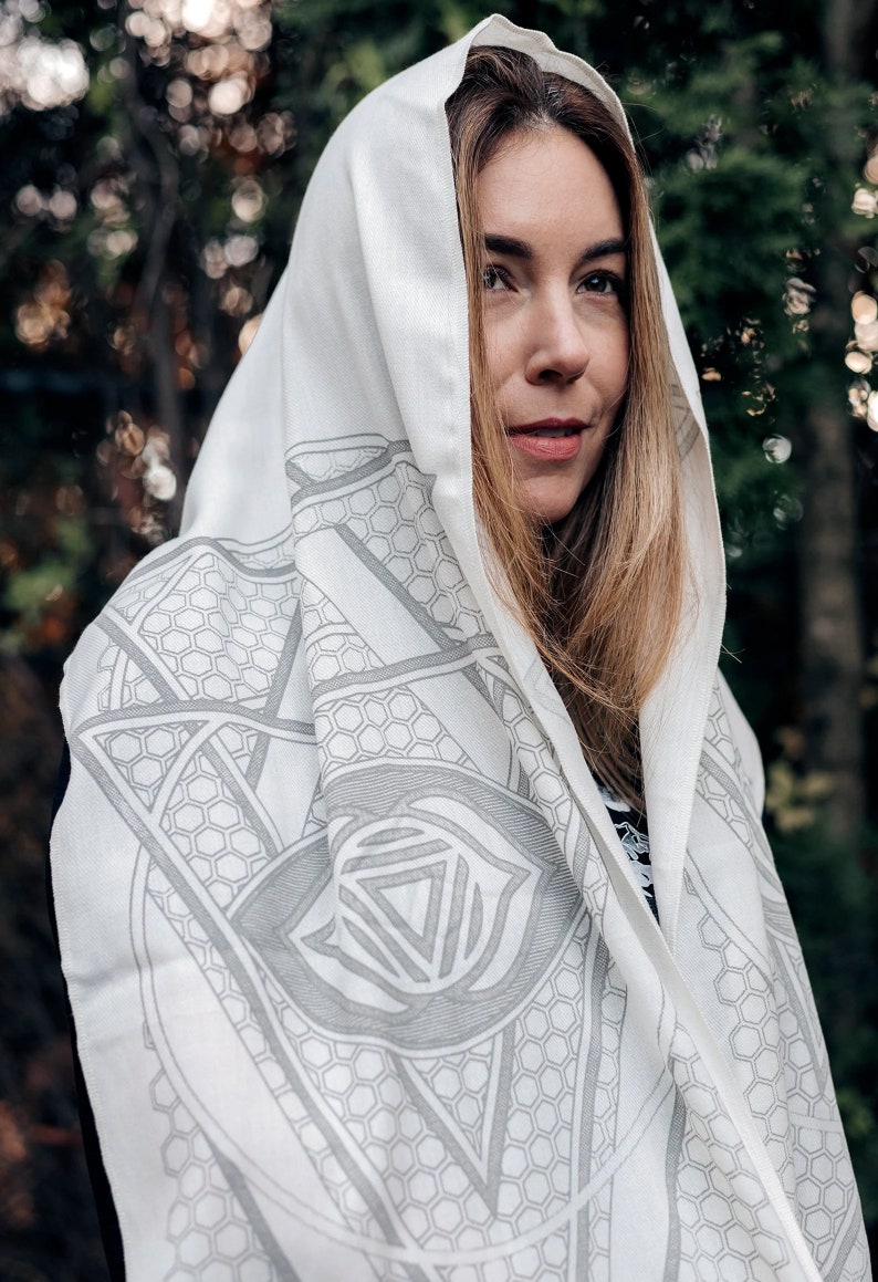 Third Eye Chakra Pashmina / Turkish Cotton Shawl / Sacred Geometry Clothing / Festival Streetwear Scarf image 1