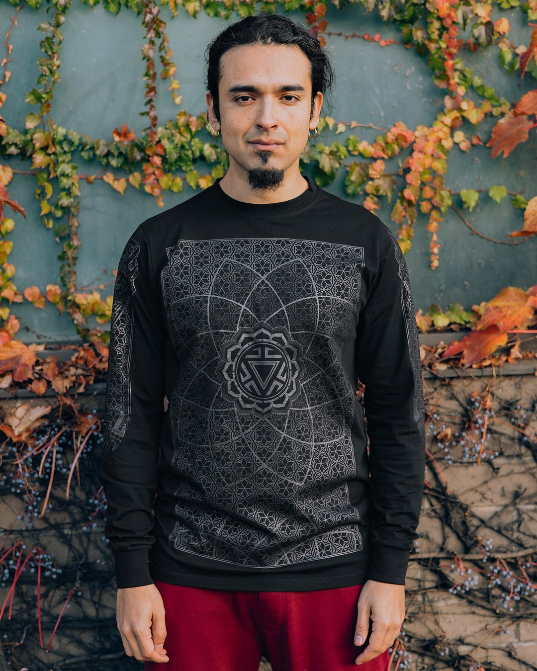 Vitality Men's Long Sleeve Black on Black Shirt / Sacred Geometry